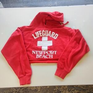 Red Lifeguard Crop Top Hoodie